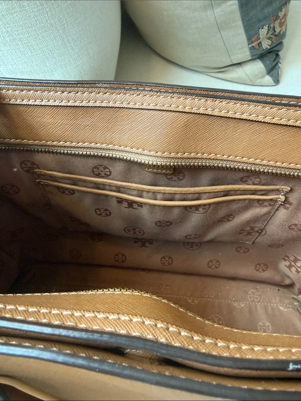 Tory Burch Cognac Saffiano Leather Laptop Tote